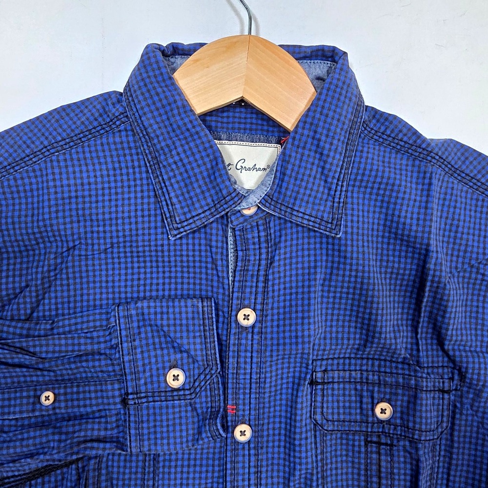 Robert Graham Shirt Mens M Blue Gingham Tailored Fit Long Sleeve Button Down